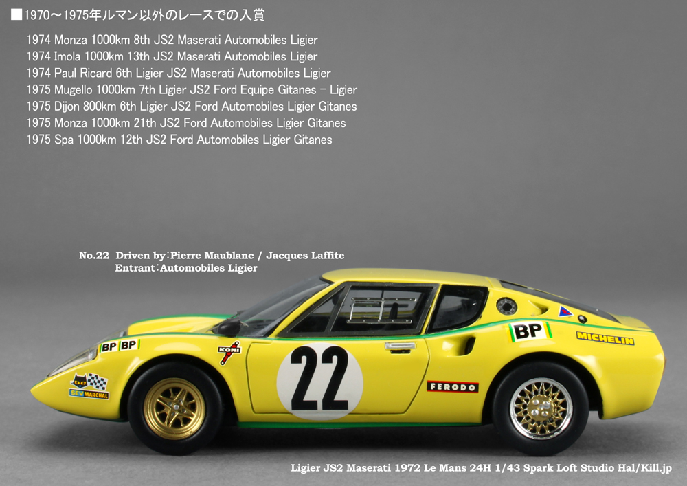 Ligier JS2 Maserati 1972 Le Mans 24H 1/43 Spark
